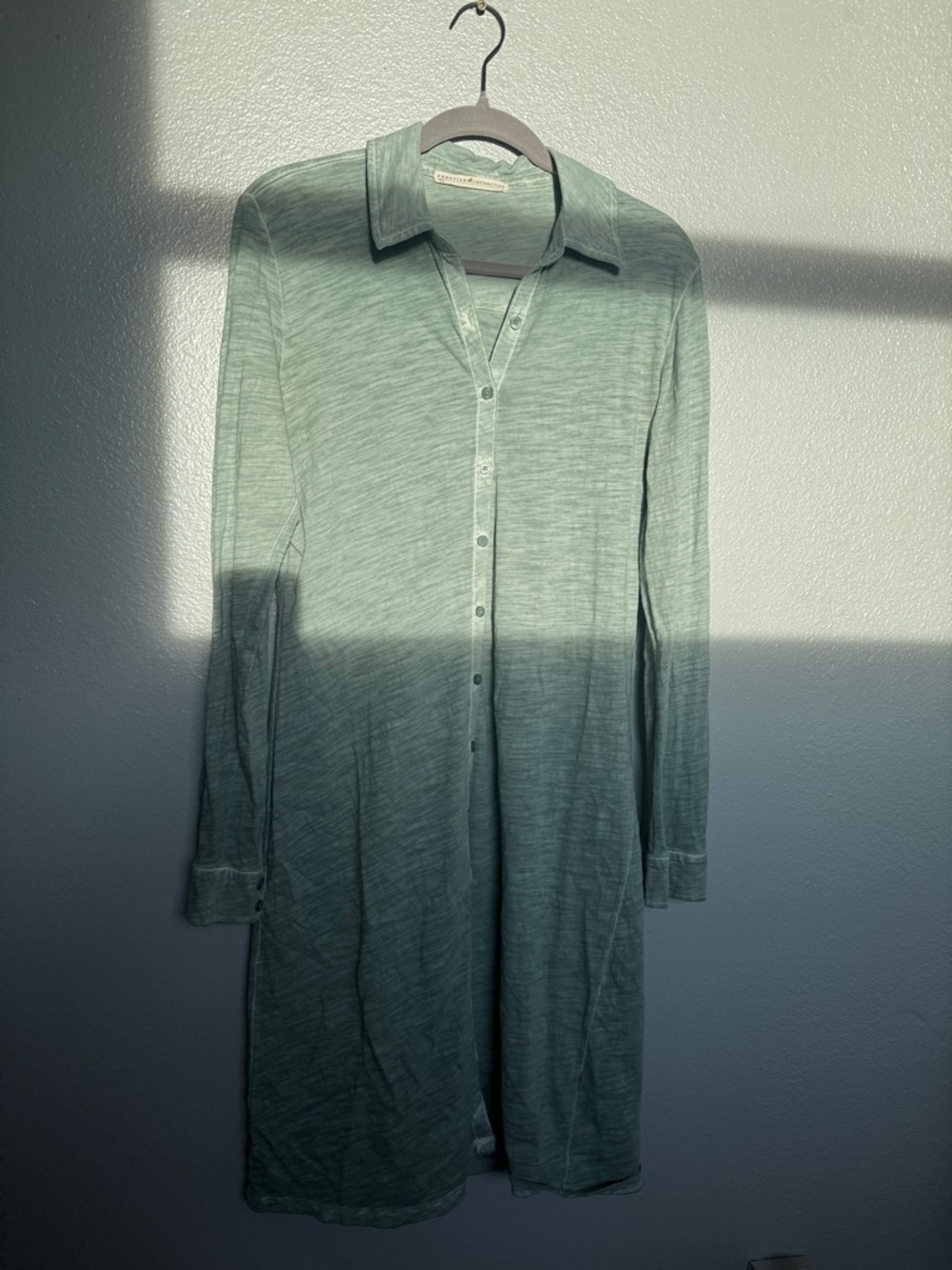 Peruvian Connection Light Sage Button-Front Shirt Dress